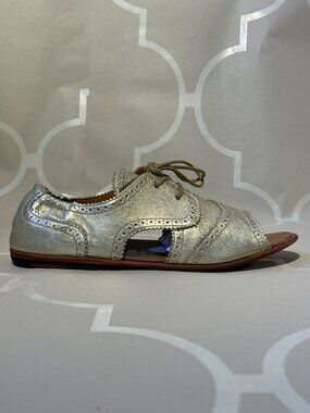 Pep Monjo Silver Metallic Leather Peep Toe Shoes Women's Handmade Designer